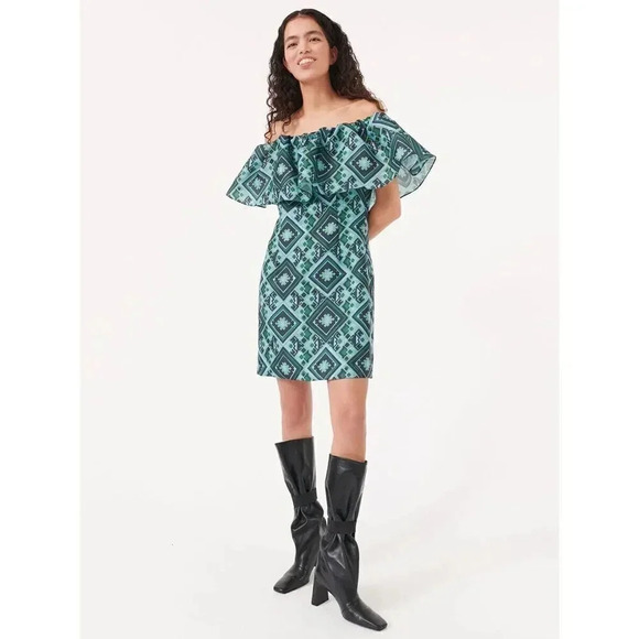 Baum und Pferdgarten Alice Mini Dress Womens Size 4 Multi Lined Off the Shoulder - Picture 2 of 8